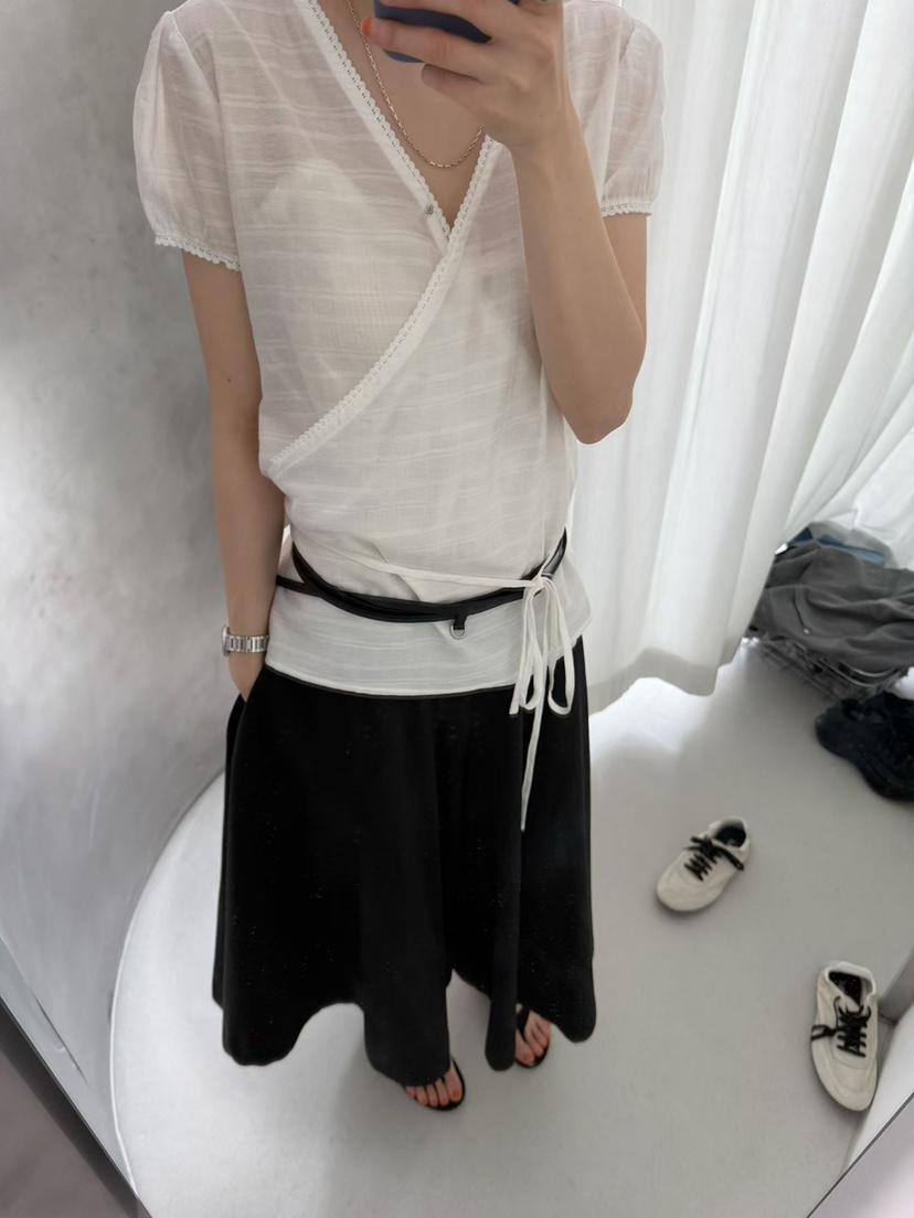 ARKIE/TAF韓國直郵實拍女裝新品時尚推薦襯衫蕾絲衫含腰繩ARKIE/TAF襯衫/蕾絲衫