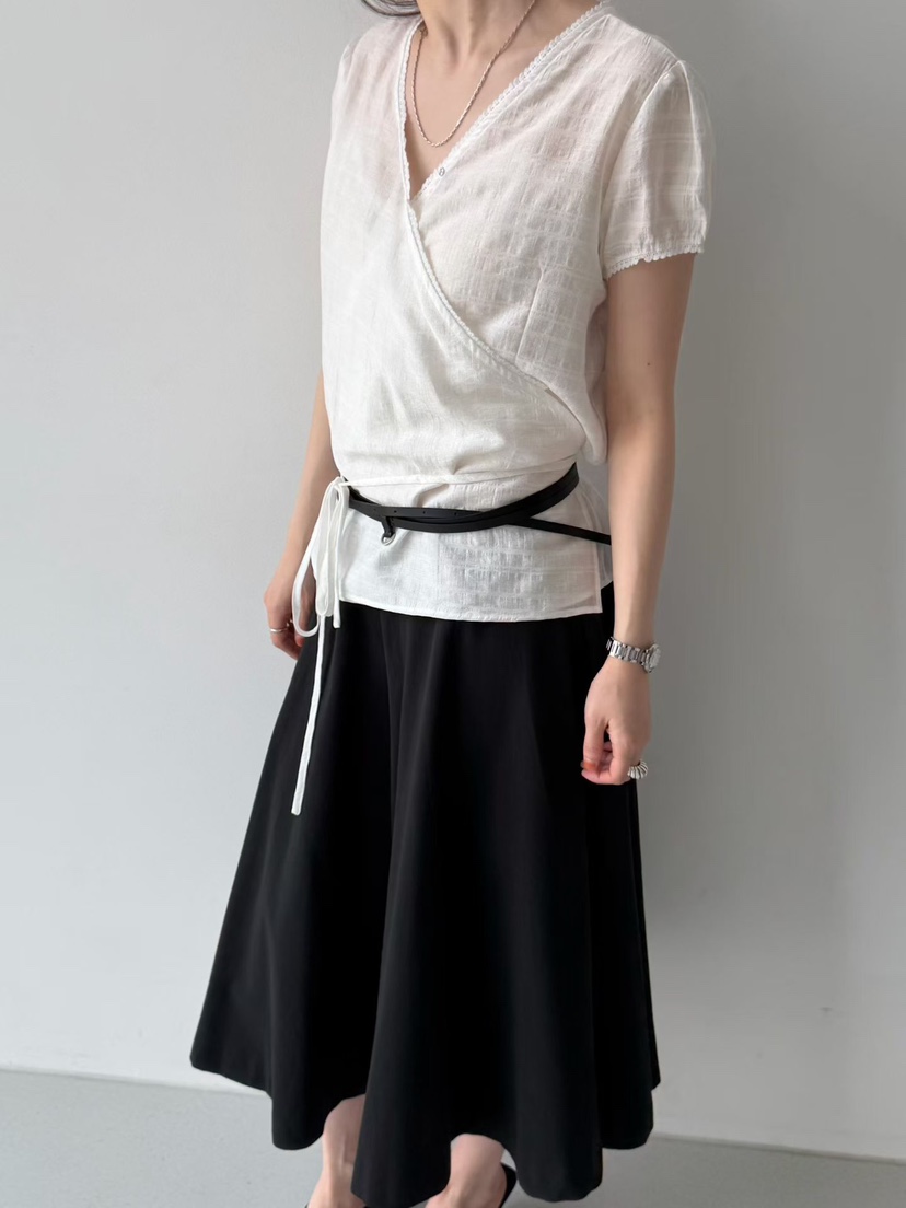 ARKIE/TAF韓國直郵實拍女裝新品時尚推薦襯衫蕾絲衫含腰繩ARKIE/TAF襯衫/蕾絲衫