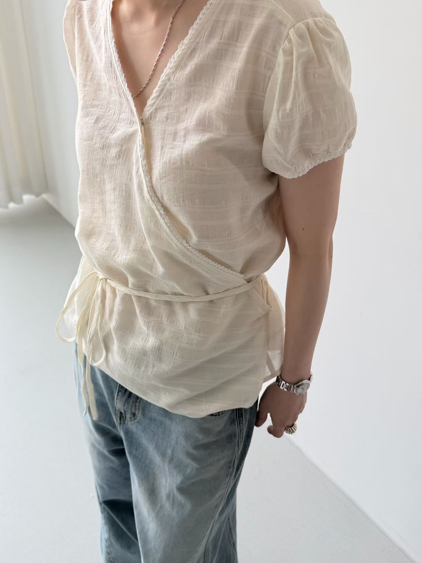 ARKIE/TAF韓國直郵實拍女裝新品時尚推薦襯衫蕾絲衫含腰繩ARKIE/TAF襯衫/蕾絲衫