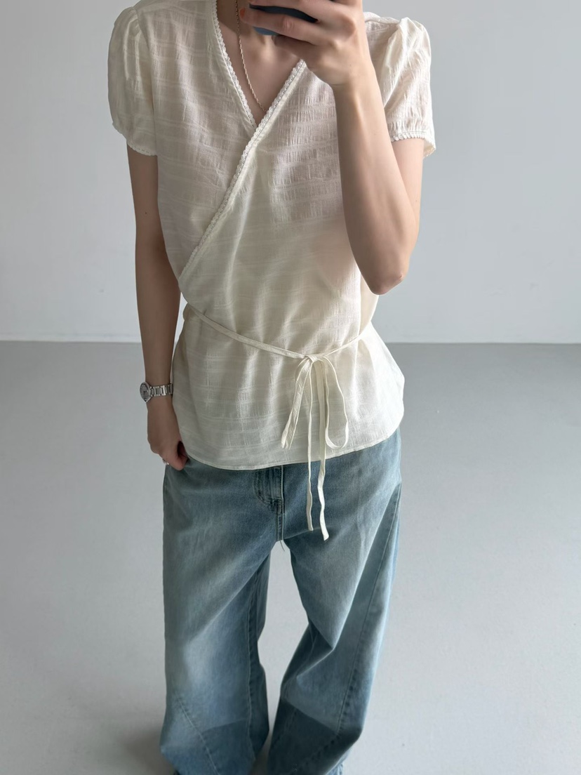 ARKIE/TAF韓國直郵實拍女裝新品時尚推薦襯衫蕾絲衫含腰繩ARKIE/TAF襯衫/蕾絲衫