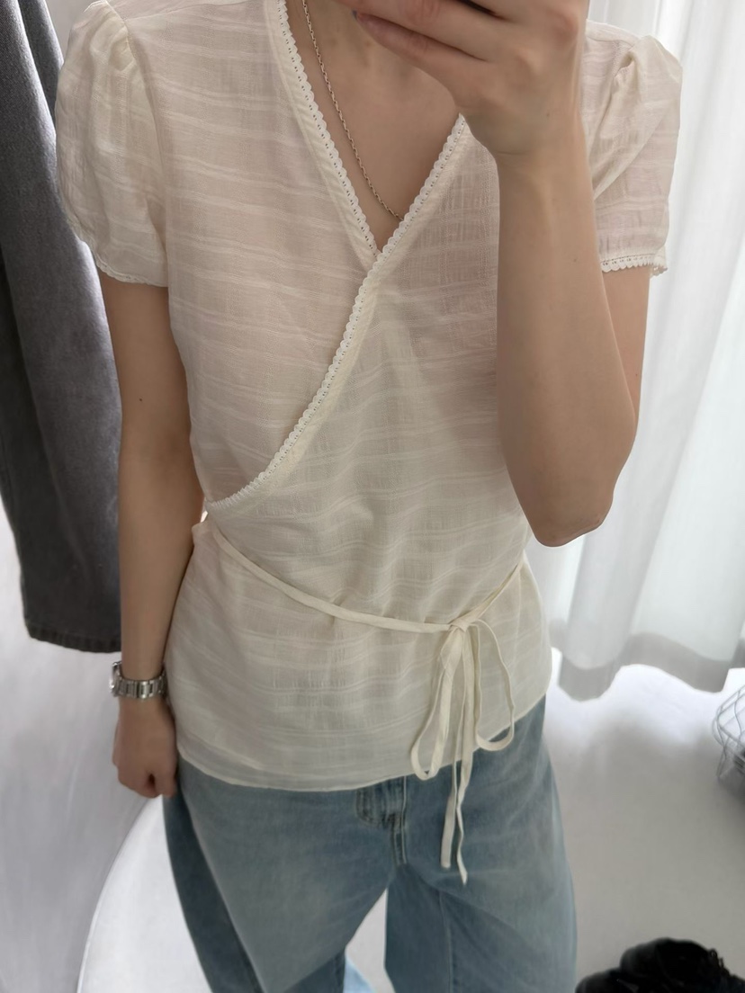 ARKIE/TAF韓國直郵實拍女裝新品時尚推薦襯衫蕾絲衫含腰繩ARKIE/TAF襯衫/蕾絲衫