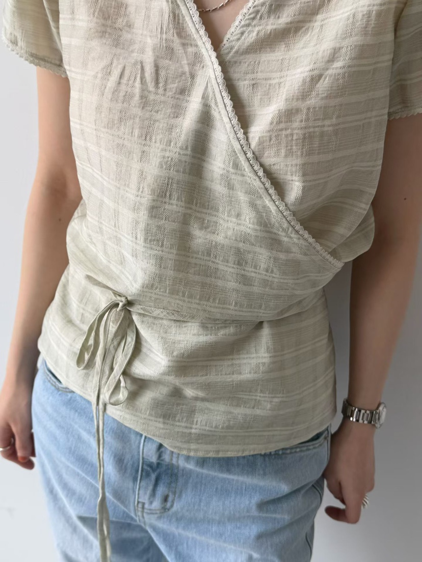 ARKIE/TAF韓國直郵實拍女裝新品時尚推薦襯衫蕾絲衫含腰繩ARKIE/TAF襯衫/蕾絲衫