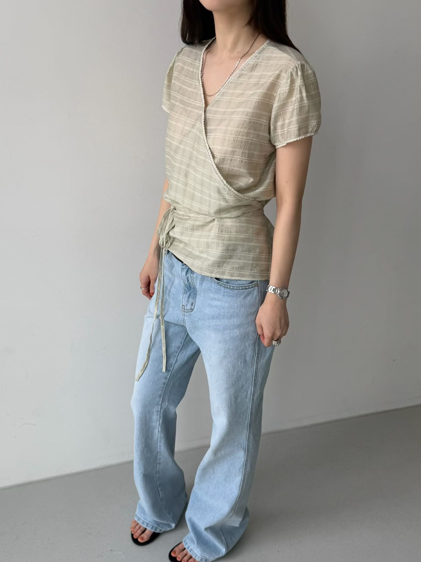 ARKIE/TAF韓國直郵實拍女裝新品時尚推薦襯衫蕾絲衫含腰繩ARKIE/TAF襯衫/蕾絲衫