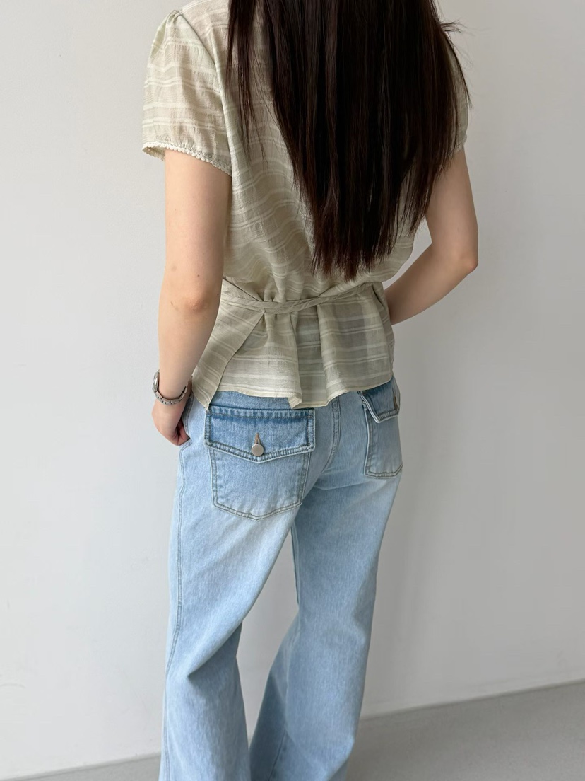 ARKIE/TAF韓國直郵實拍女裝新品時尚推薦襯衫蕾絲衫含腰繩ARKIE/TAF襯衫/蕾絲衫