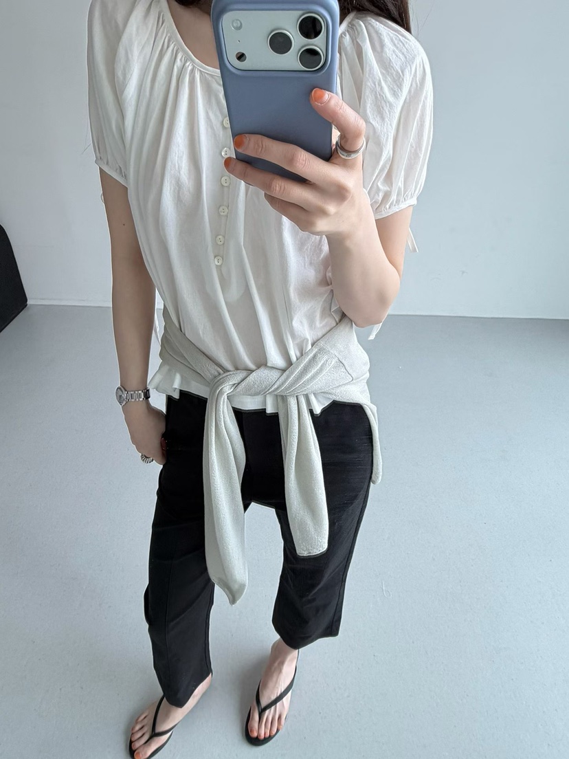 ARKIE/TAF韓國代購女士新款推薦26春夏職業襯衫蕾絲衫褶皺ARKIE/TAF襯衫/蕾絲衫