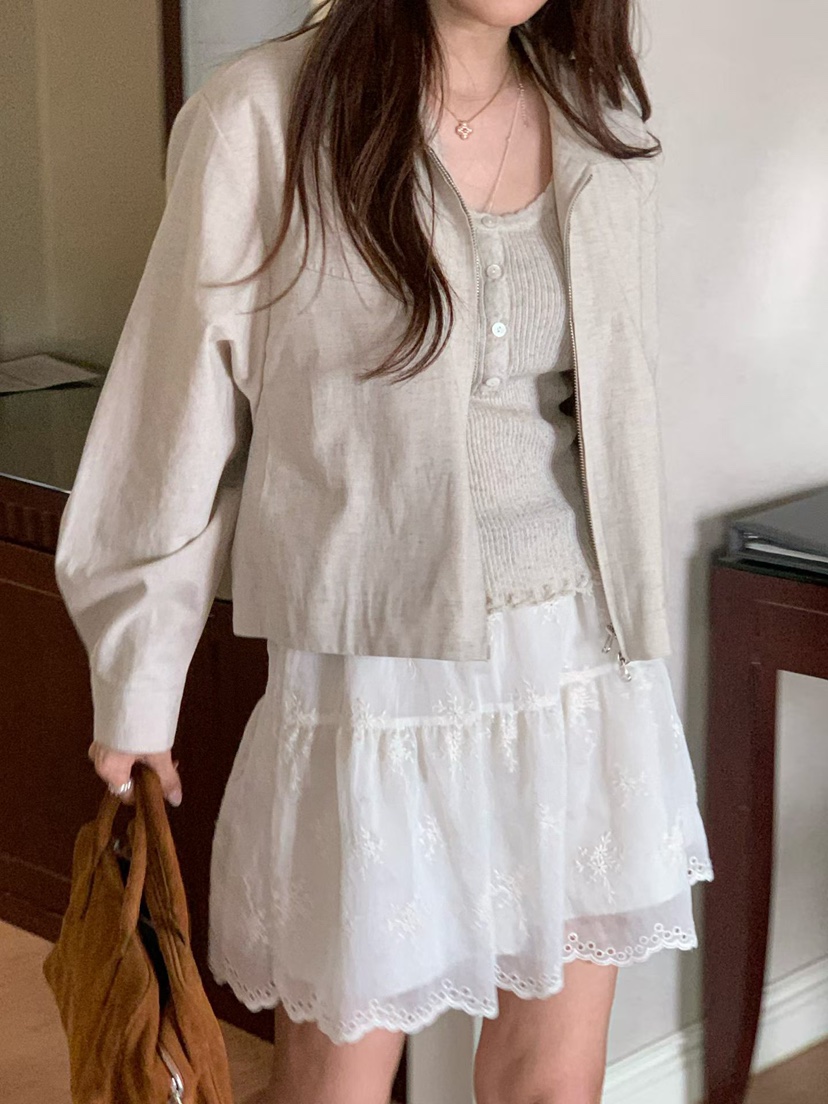 LA CREME韓國東大門代購女士新品人氣推薦職業夾克拉鏈亞麻LA CREME夾克