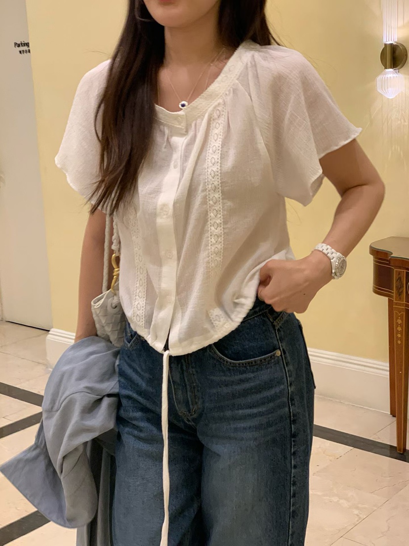 LA CREME韓國直郵女士新品人氣推薦熱賣休閑時尚襯衫蕾絲衫LA CREME襯衫/蕾絲衫