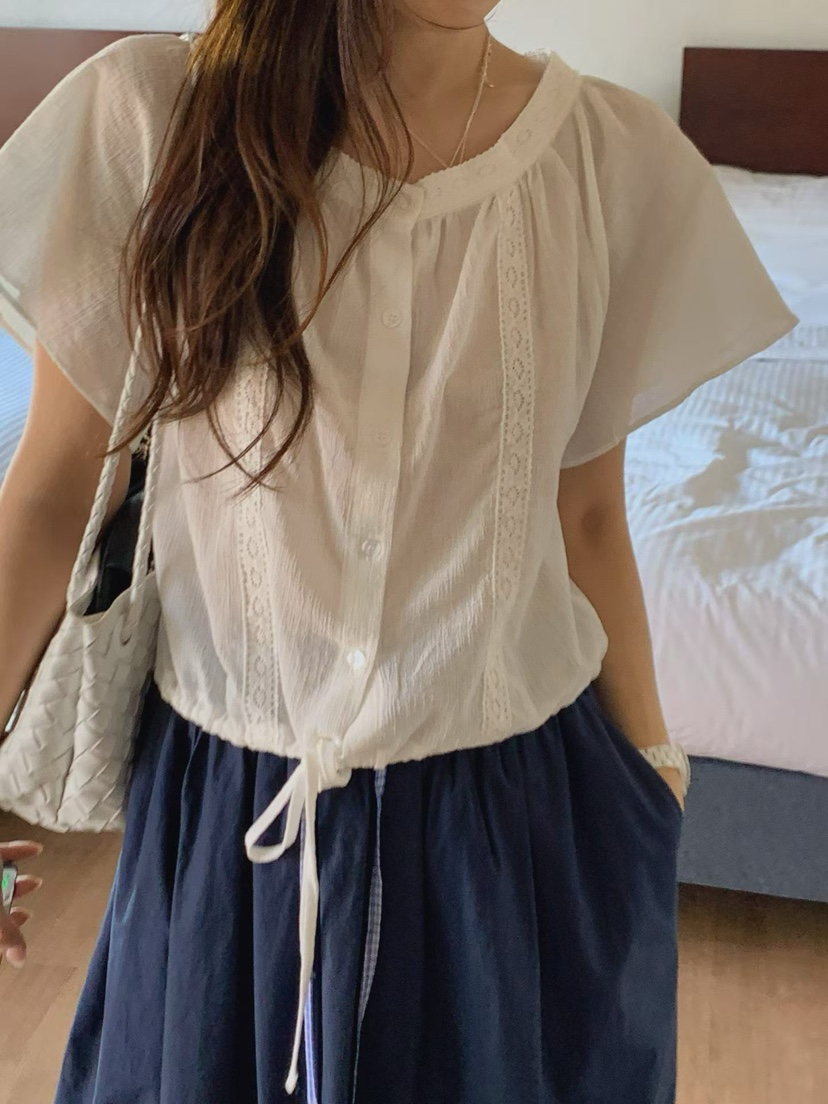 LA CREME韓國直郵女士新品人氣推薦熱賣休閑時尚襯衫蕾絲衫LA CREME襯衫/蕾絲衫