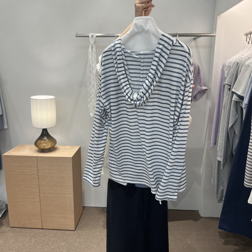 SIHO ARCHIVE韓國直郵實拍女士新品時尚長袖T恤連帽衫條紋SIHO ARCHIVE長袖T恤