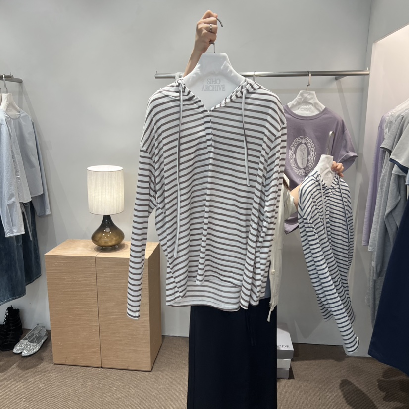 SIHO ARCHIVE韓國直郵實拍女士新品時尚長袖T恤連帽衫條紋SIHO ARCHIVE長袖T恤圖色1