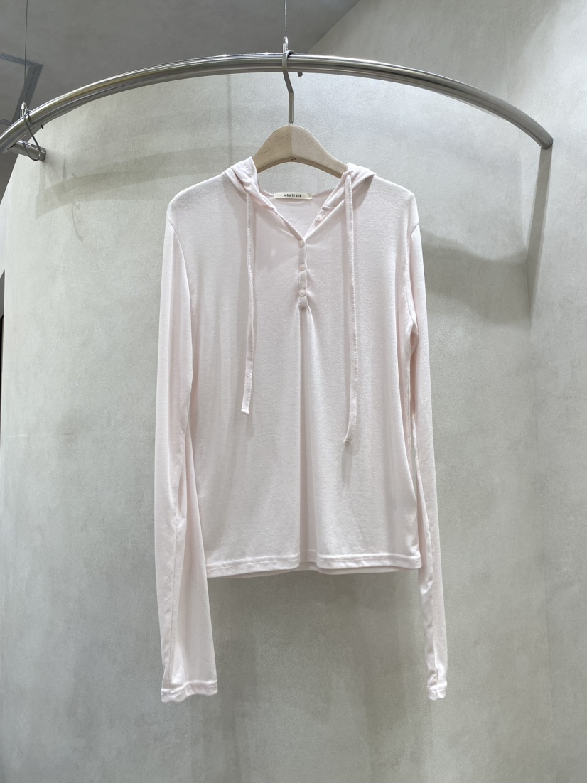 WHO IS SHE韓國直郵實拍女裝新款職業26春夏長袖T恤連帽衫WHO IS SHE長袖T恤圖色1