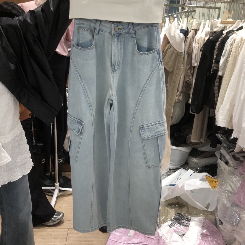 OGI韓國直郵實拍女裝新品職業人氣26春夏牛仔褲工裝褲鏤空FLat OGI牛仔褲圖色1