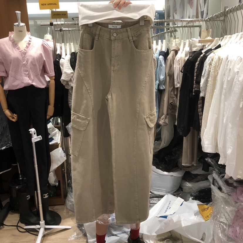 OGI韓國直郵實拍女裝新品職業人氣26春夏牛仔褲工裝褲鏤空FLat OGI牛仔褲圖色2