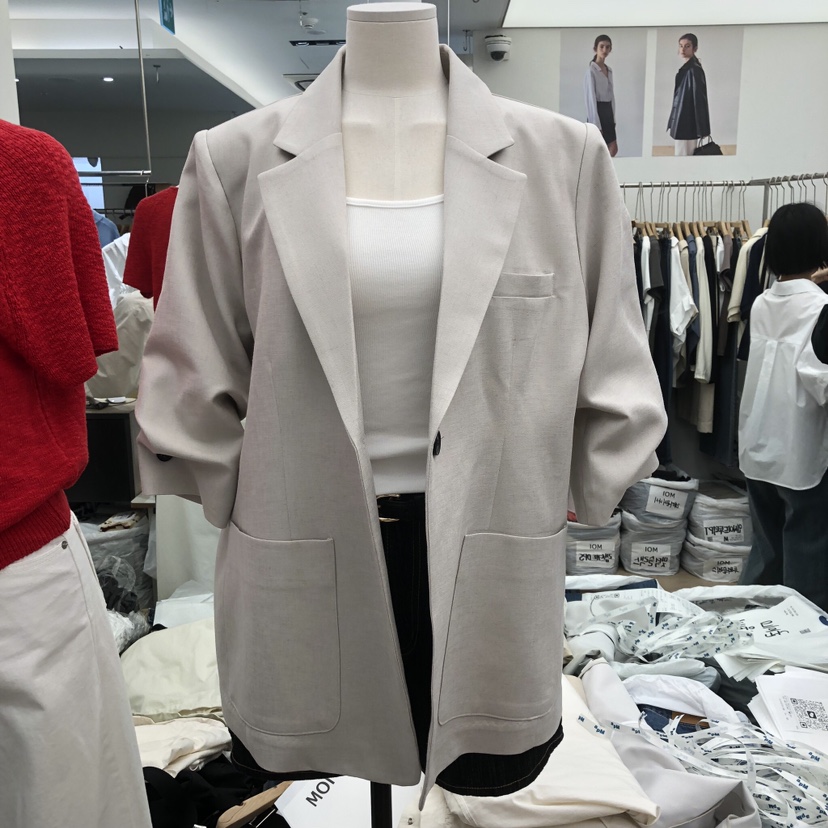 MOI-A韓國東大門代購女士新品休閑人氣夾克不含內搭亞麻布MOI-A夾克圖色1