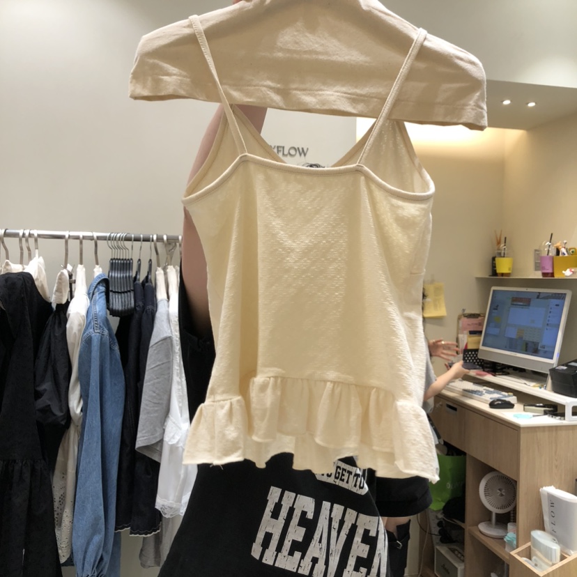 BY FLOW韓國東大門直郵女裝新品職業休閑推薦吊帶背心褶皺BY FLOW吊帶/背心