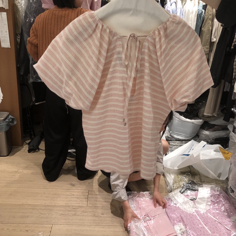 OGI韓國東大門代購女裝新款26春夏時尚職業襯衫蕾絲衫條紋FLat OGI襯衫/蕾絲衫