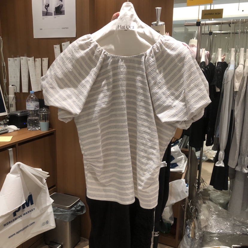 OGI韓國東大門代購女裝新款26春夏時尚職業襯衫蕾絲衫條紋FLat OGI襯衫/蕾絲衫圖色2