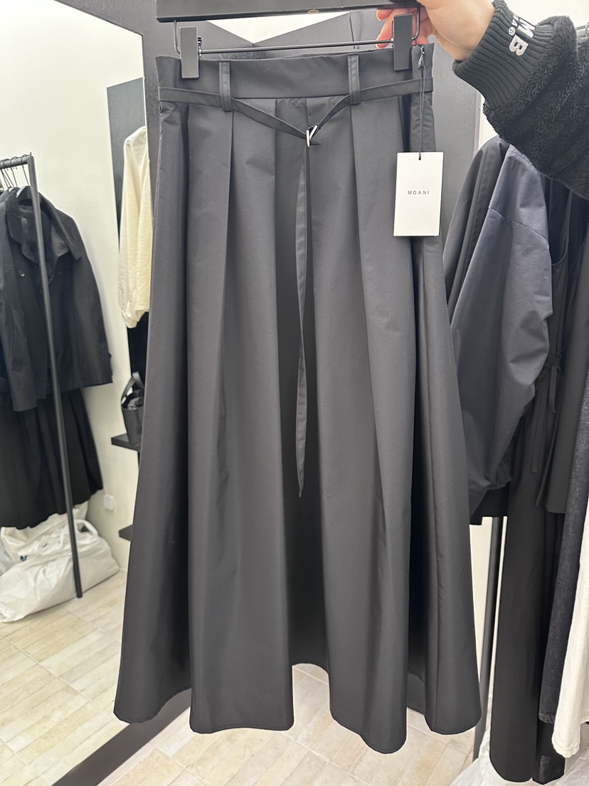 MOANI韓國直郵女裝新款時尚半身裙中短裙含腰帶百褶棉質褶裙MOANI半身裙/中短裙圖色2