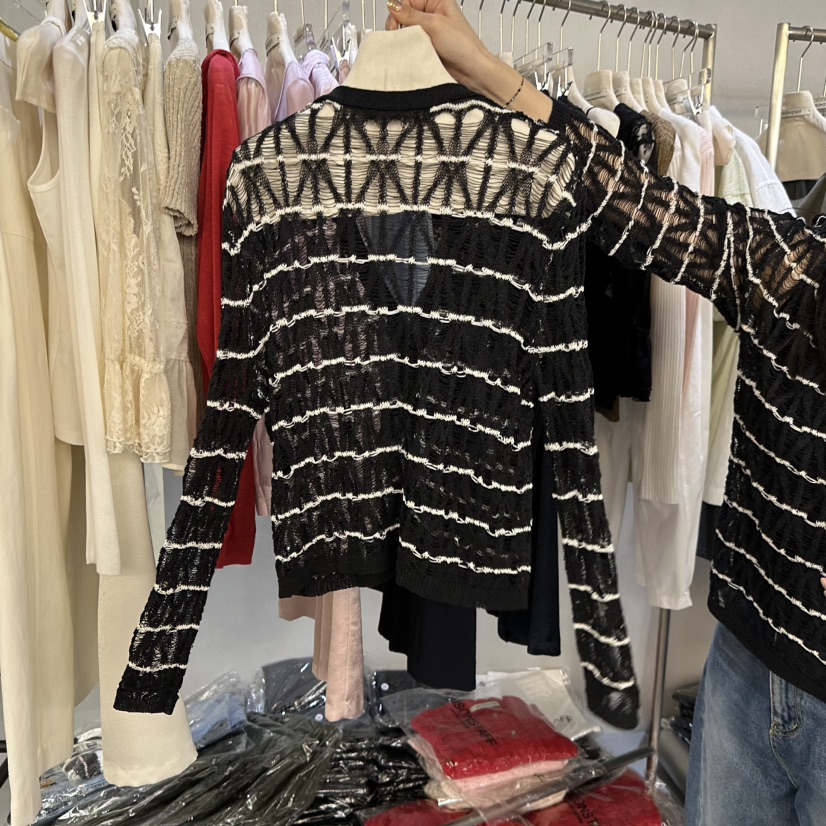 DOUBLE STANDARD/LE SMOKING/MAISONSTAFF韓國東大門直郵女士新款熱賣針織衫網眼開衫MAISONSTAFF針織衫