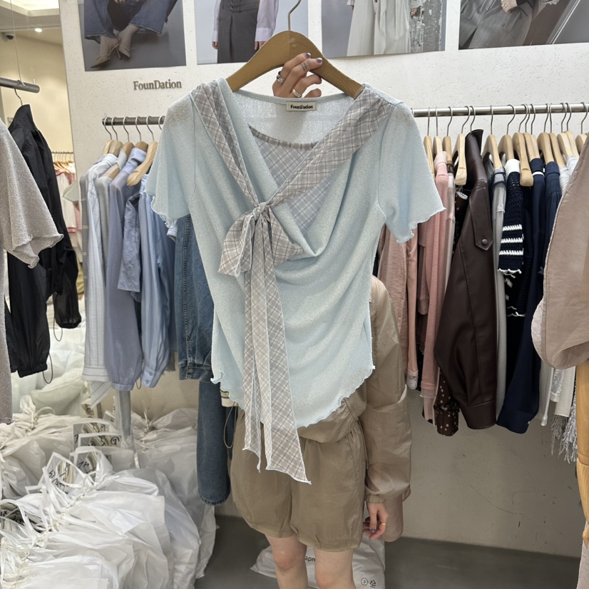 FOUNDATION韓國直郵女裝新品職業人氣休閑時尚熱賣T恤假兩件FOUNDATIONT恤圖色2