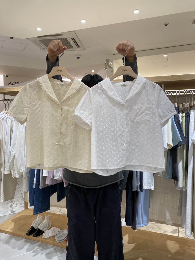 OREE韓國東大門直郵女裝新款26春夏推薦熱賣休閑襯衫蕾絲衫OREE襯衫/蕾絲衫