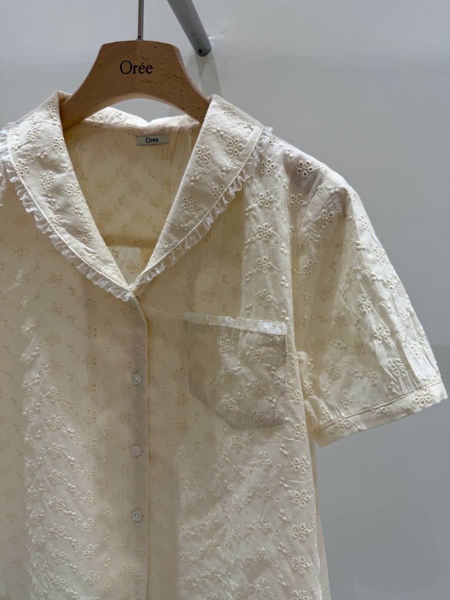 OREE韓國東大門直郵女裝新款26春夏推薦熱賣休閑襯衫蕾絲衫OREE襯衫/蕾絲衫