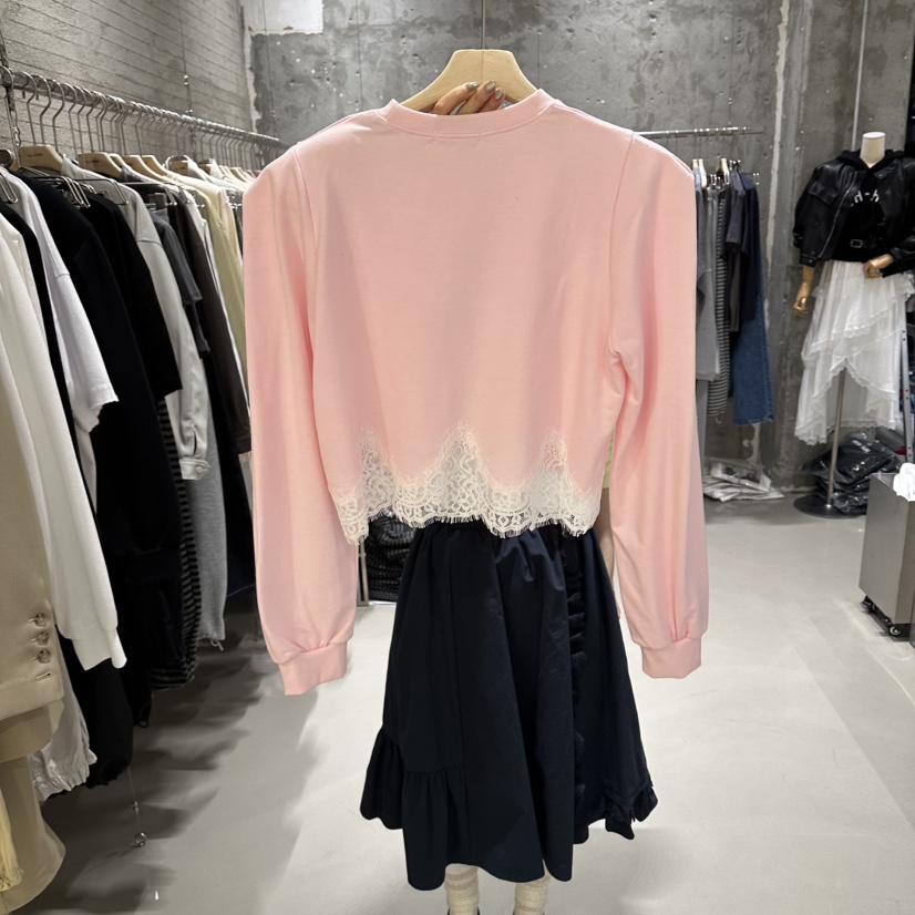 JUNI韓國直郵實拍女士新款人氣休閑推薦長袖T恤泡泡袖蕾絲my juni長袖T恤