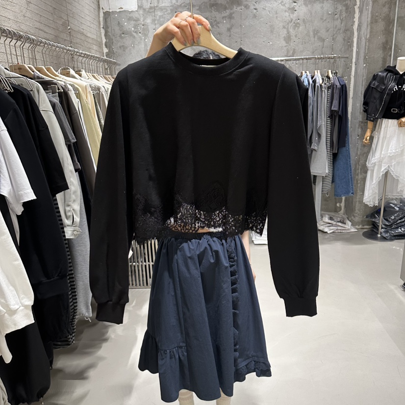 JUNI韓國直郵實拍女士新款人氣休閑推薦長袖T恤泡泡袖蕾絲my juni長袖T恤圖色4