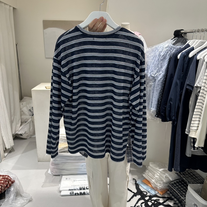 LORING RE I韓國代購女裝新款休閑26春夏熱賣長袖T恤條紋LORING RE-I/BARE長袖T恤