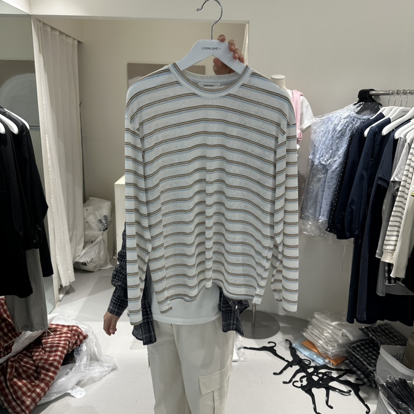 LORING RE I韓國代購女裝新款休閑26春夏熱賣長袖T恤條紋LORING RE-I/BARE長袖T恤圖色1