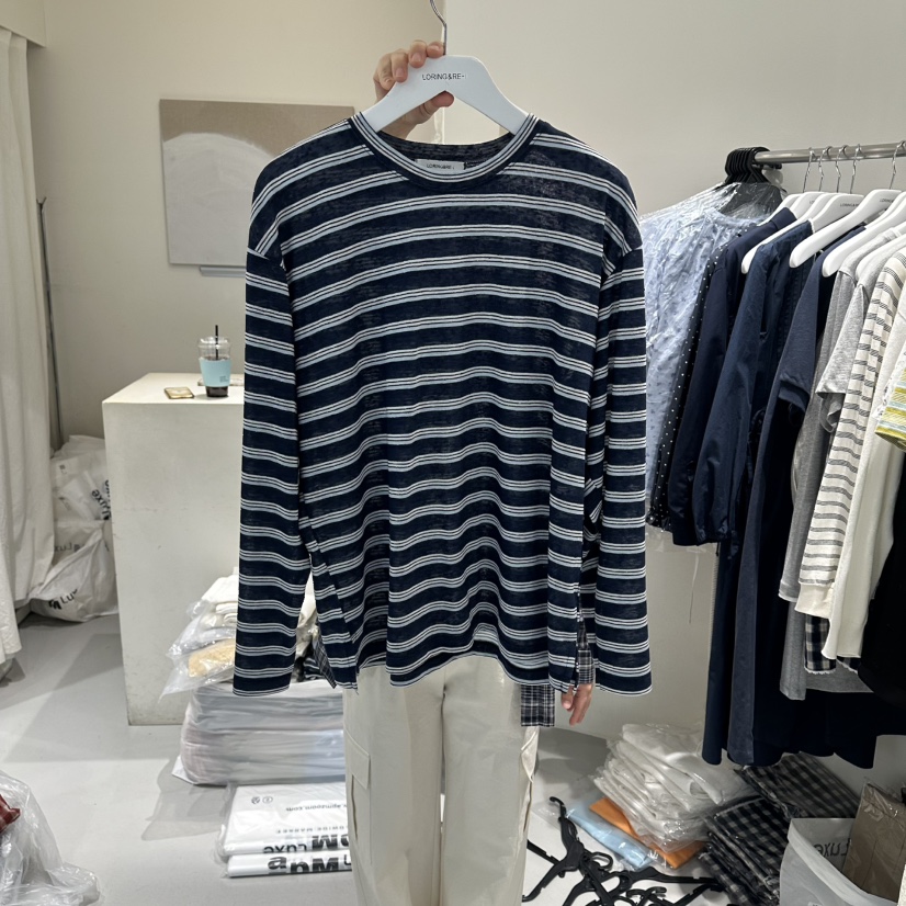 LORING RE I韓國代購女裝新款休閑26春夏熱賣長袖T恤條紋LORING RE-I/BARE長袖T恤圖色2