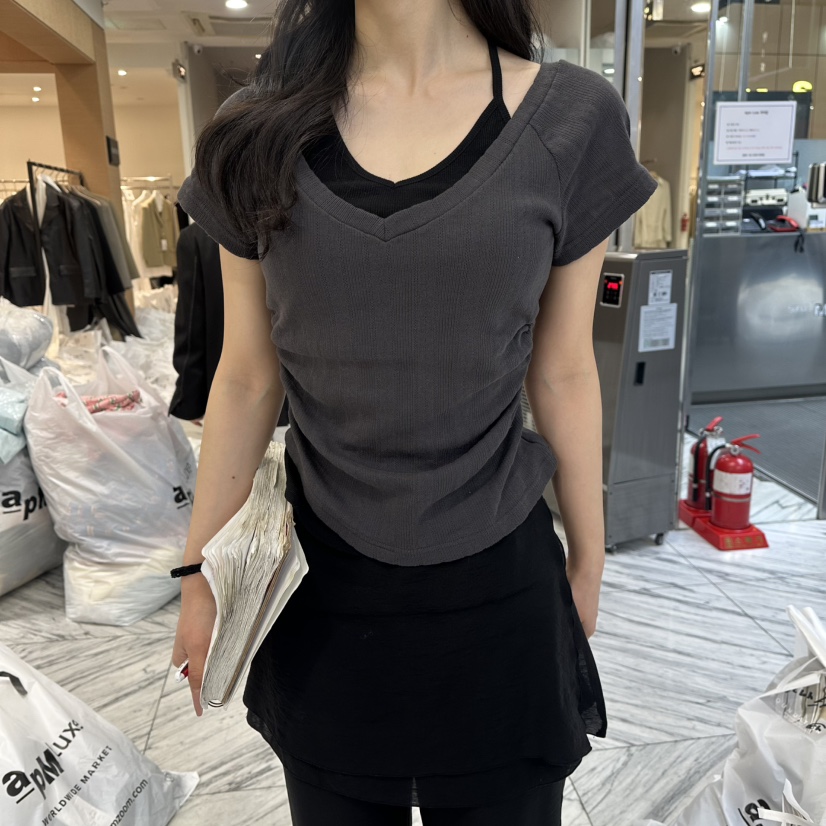 FOUNDATION韓國東大門代購女裝新款熱賣推薦休閑T恤假兩件FOUNDATIONT恤圖色3