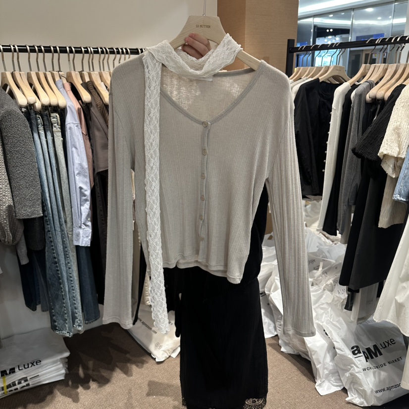 LE BUTTER韓國東大門直郵女裝新款26春夏針織衫不含圍巾開衫羅紋LE BUTTER針織衫圖色3