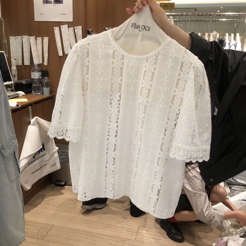 OGI韓國東大門直郵女裝新品休閑人氣推薦時尚襯衫蕾絲衫蕾絲FLat OGI襯衫/蕾絲衫圖色1