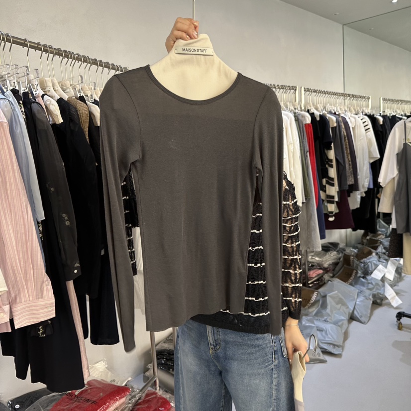 DOUBLE STANDARD/LE SMOKING/MAISONSTAFF韓國代購女裝新款休閑長袖T恤MAISONSTAFF長袖T恤圖色3墨色