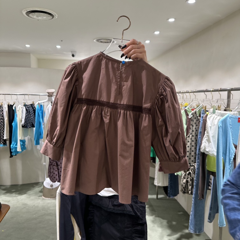 JERRY HALL-P韓國直郵女士新品26春夏襯衫蕾絲衫網眼褶裥JERRY HALL襯衫/蕾絲衫