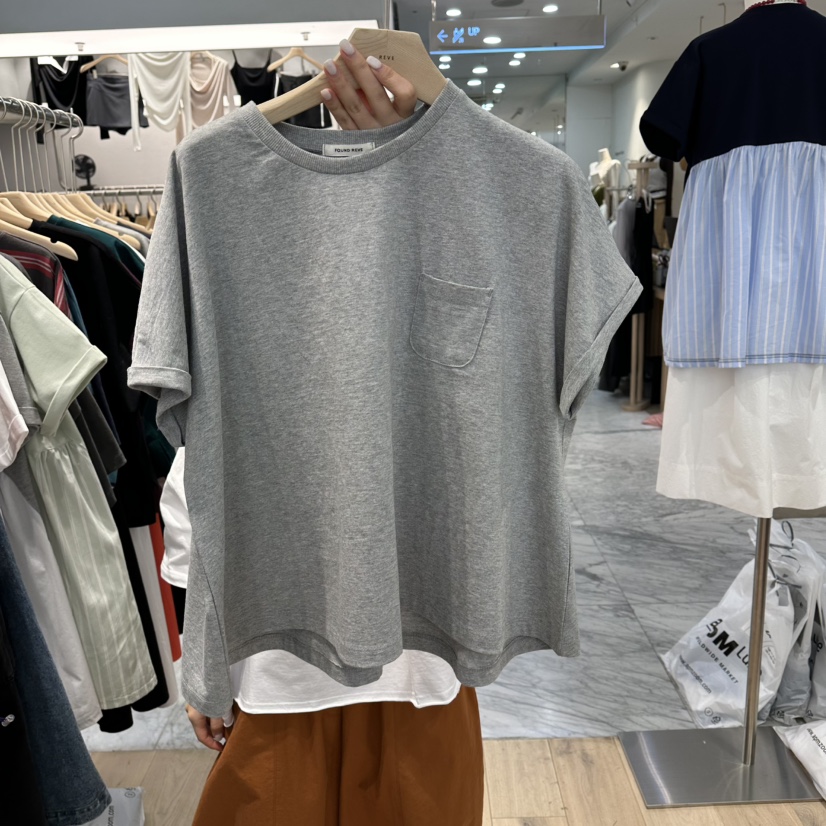 REVE-L韓國代購女裝新品推薦休閑26春夏時尚人氣T恤口袋REVE-LT恤圖色2