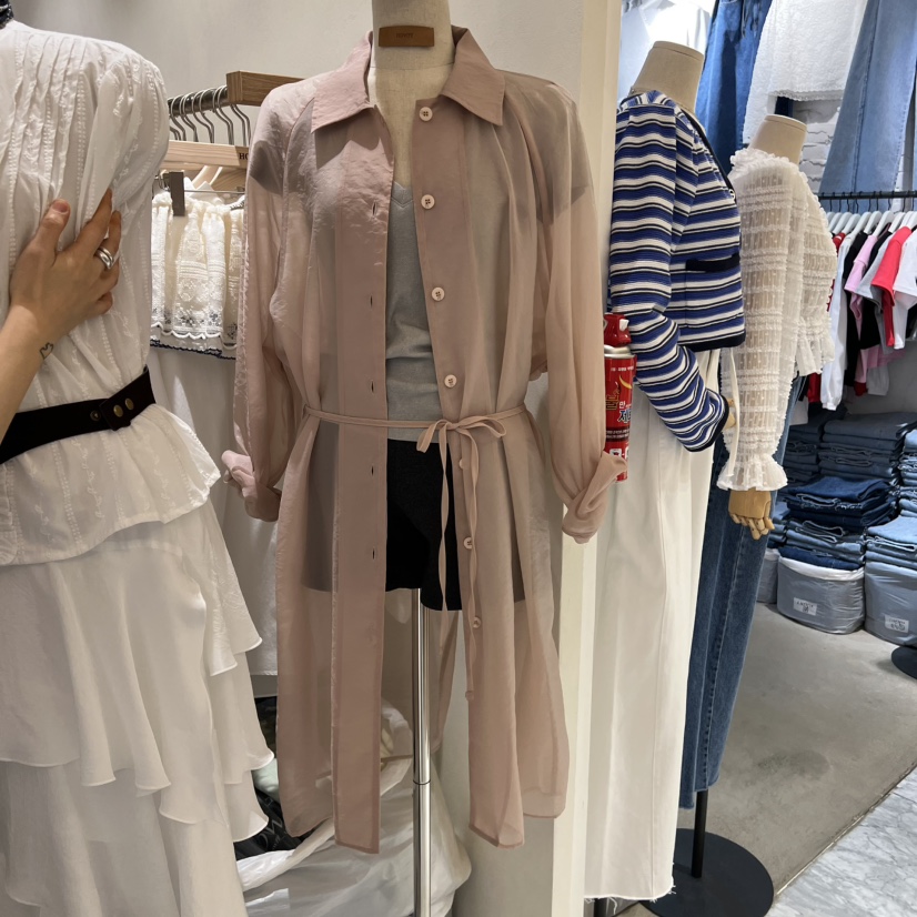 HOWFF韓國東大門直郵女士新款職業時尚熱賣休閑長款風衣透明HOWFF長款風衣圖色1