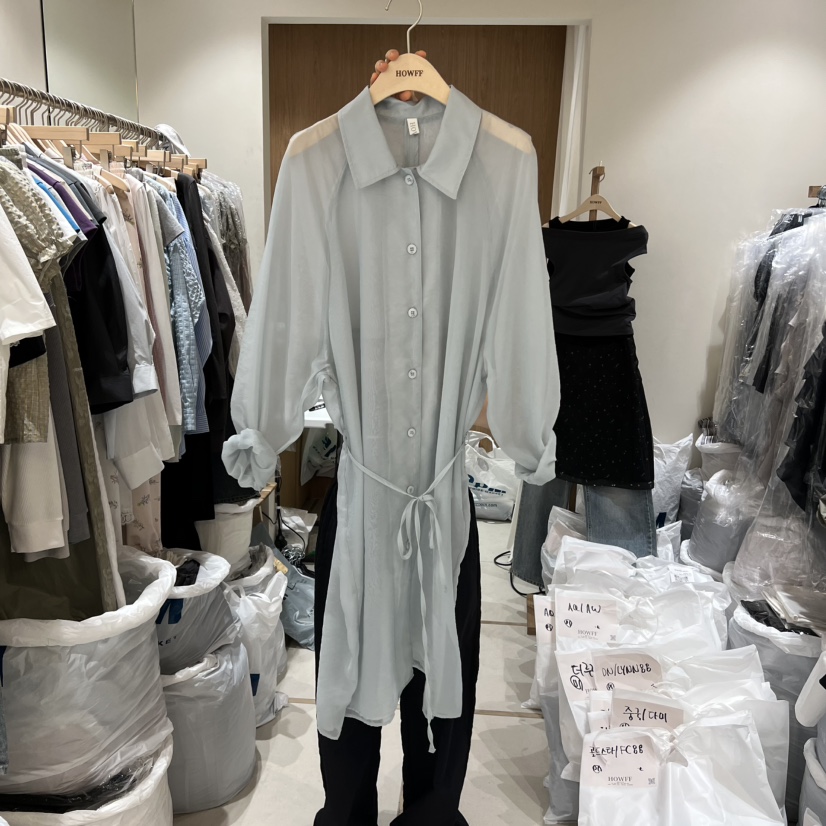 HOWFF韓國東大門直郵女士新款職業時尚熱賣休閑長款風衣透明HOWFF長款風衣圖色2