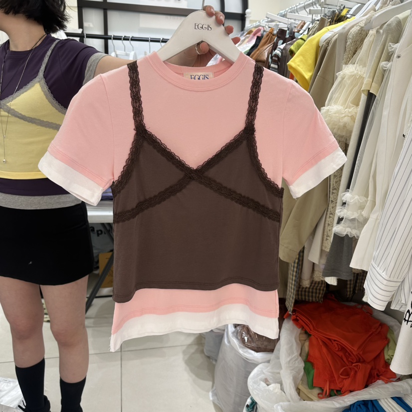EGG IS韓國直郵實拍女士新款人氣26春夏推薦休閑T恤假兩件EGG IST恤圖色1