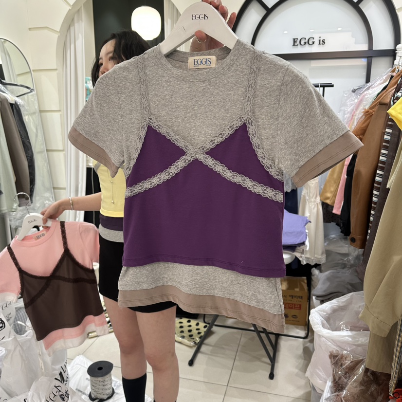 EGG IS韓國直郵實拍女士新款人氣26春夏推薦休閑T恤假兩件EGG IST恤圖色2