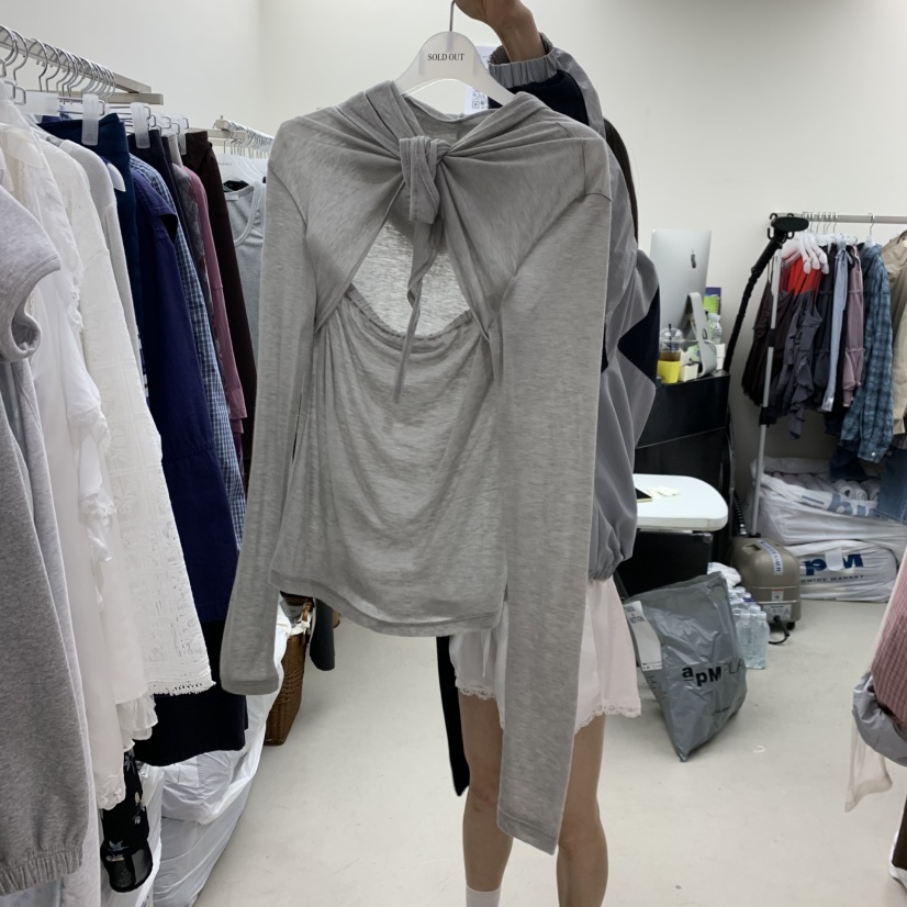 SOLD OUT韓國東大門直郵女裝新品26春夏推薦長袖T恤連帽衫SOLD OUT長袖T恤圖色2