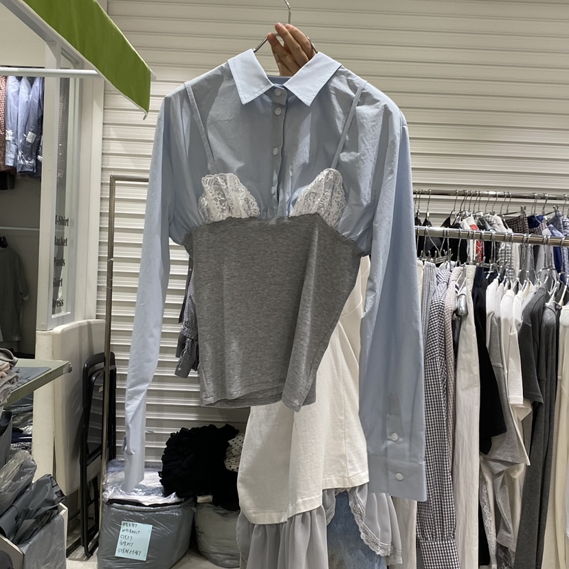 BRICKLANE韓國代購女裝新款職業休閑人氣襯衫蕾絲衫假兩件BRICKLANE襯衫/蕾絲衫圖色2