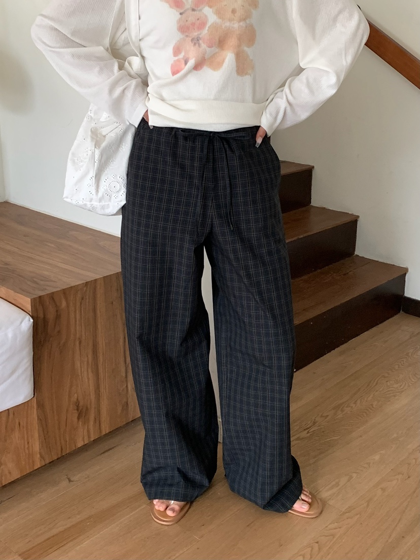 BLEECKER韓國直郵實拍女裝新款休閑職業時尚褲子格子棉質BLEECKER褲子