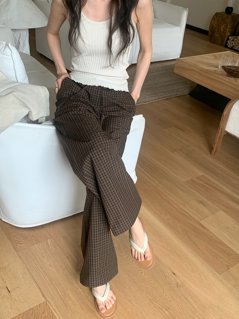 BLEECKER韓國直郵實拍女裝新款休閑職業時尚褲子格子棉質BLEECKER褲子