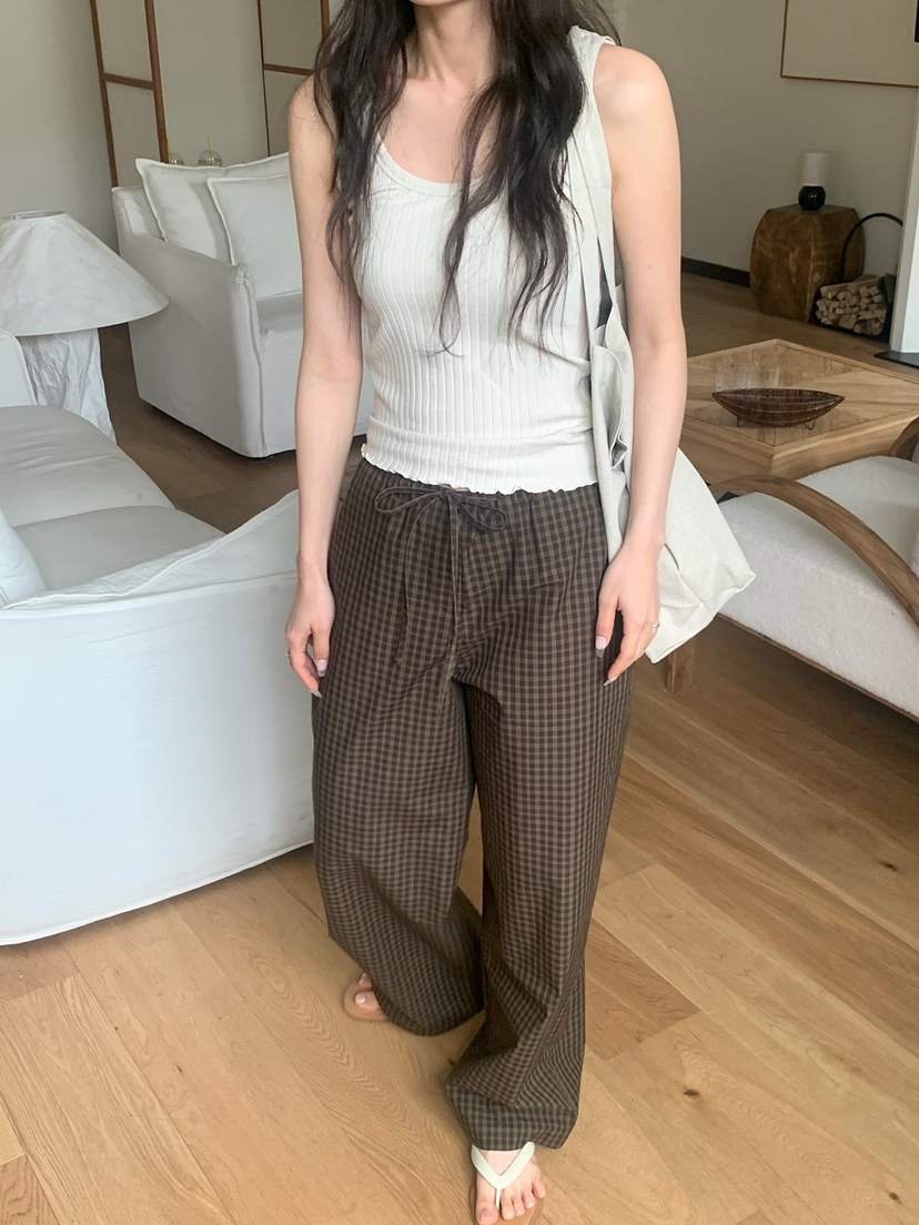 BLEECKER韓國直郵實拍女裝新款休閑職業時尚褲子格子棉質BLEECKER褲子