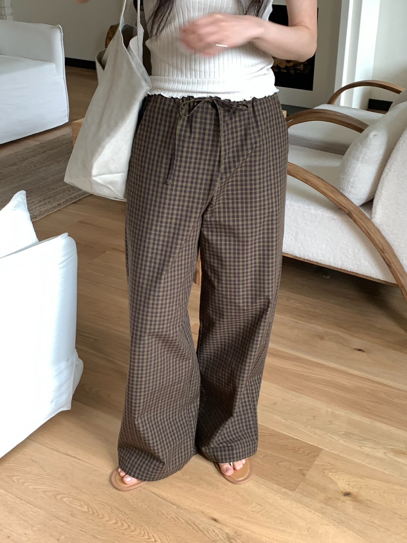 BLEECKER韓國直郵實拍女裝新款休閑職業時尚褲子格子棉質BLEECKER褲子