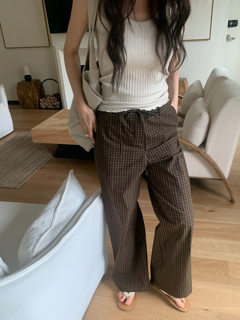 BLEECKER韓國直郵實拍女裝新款休閑職業時尚褲子格子棉質BLEECKER褲子