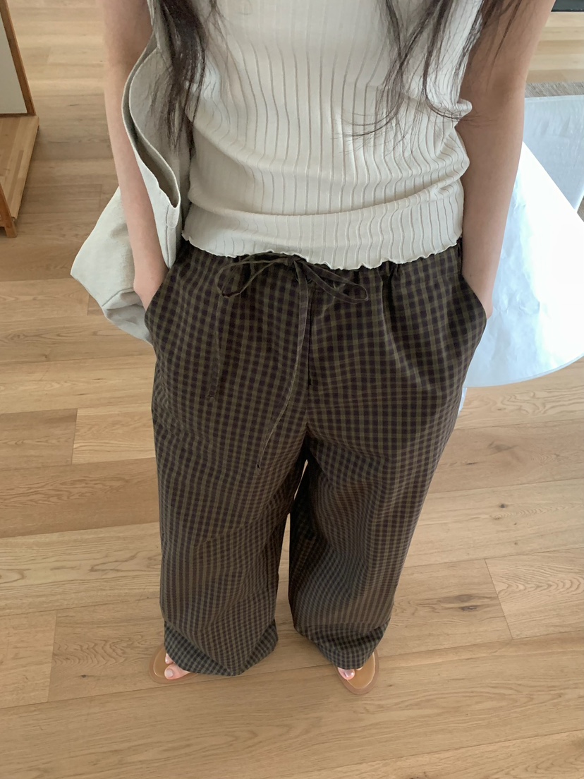 BLEECKER韓國直郵實拍女裝新款休閑職業時尚褲子格子棉質BLEECKER褲子