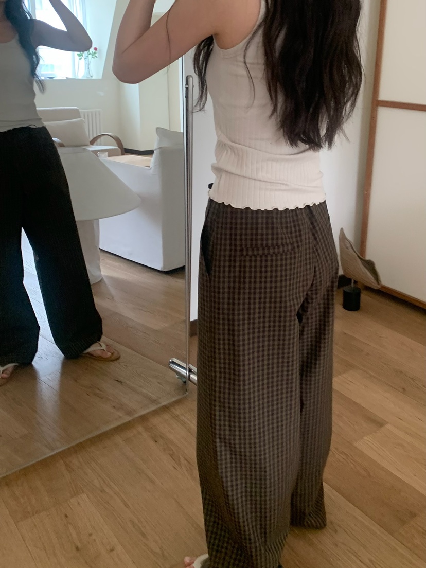 BLEECKER韓國直郵實拍女裝新款休閑職業時尚褲子格子棉質BLEECKER褲子